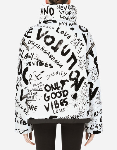 Dolce & Gabbana Reversible nylon down jacket with flocked DG graffiti print outlook