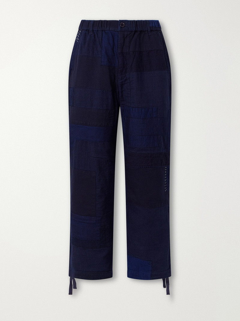 Nenrin Wide-Leg Drawstring Patchwork Cotton-Sashiko Trousers 1