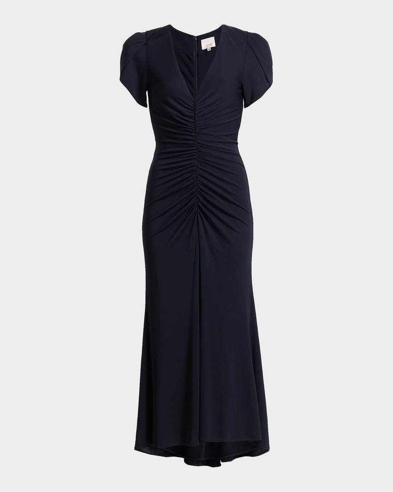 Aviva Gathered Tulip-Sleeve Midi-Dress 1