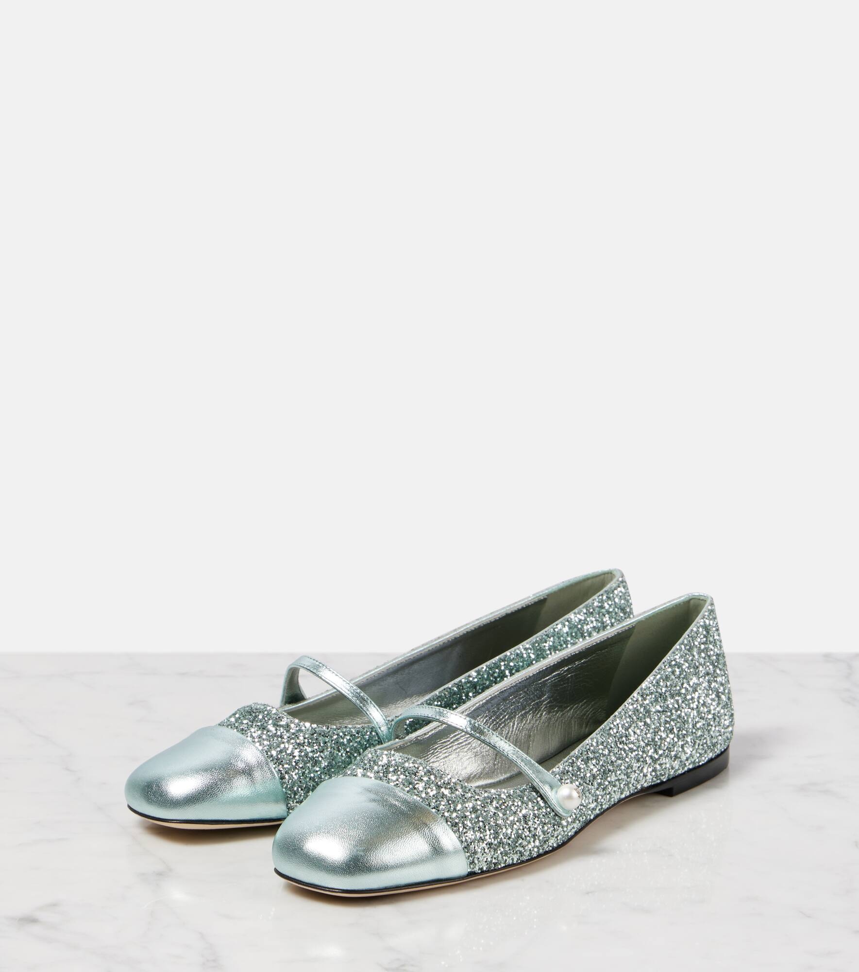 Elisa leather-trimmed glitter ballet flats - 4