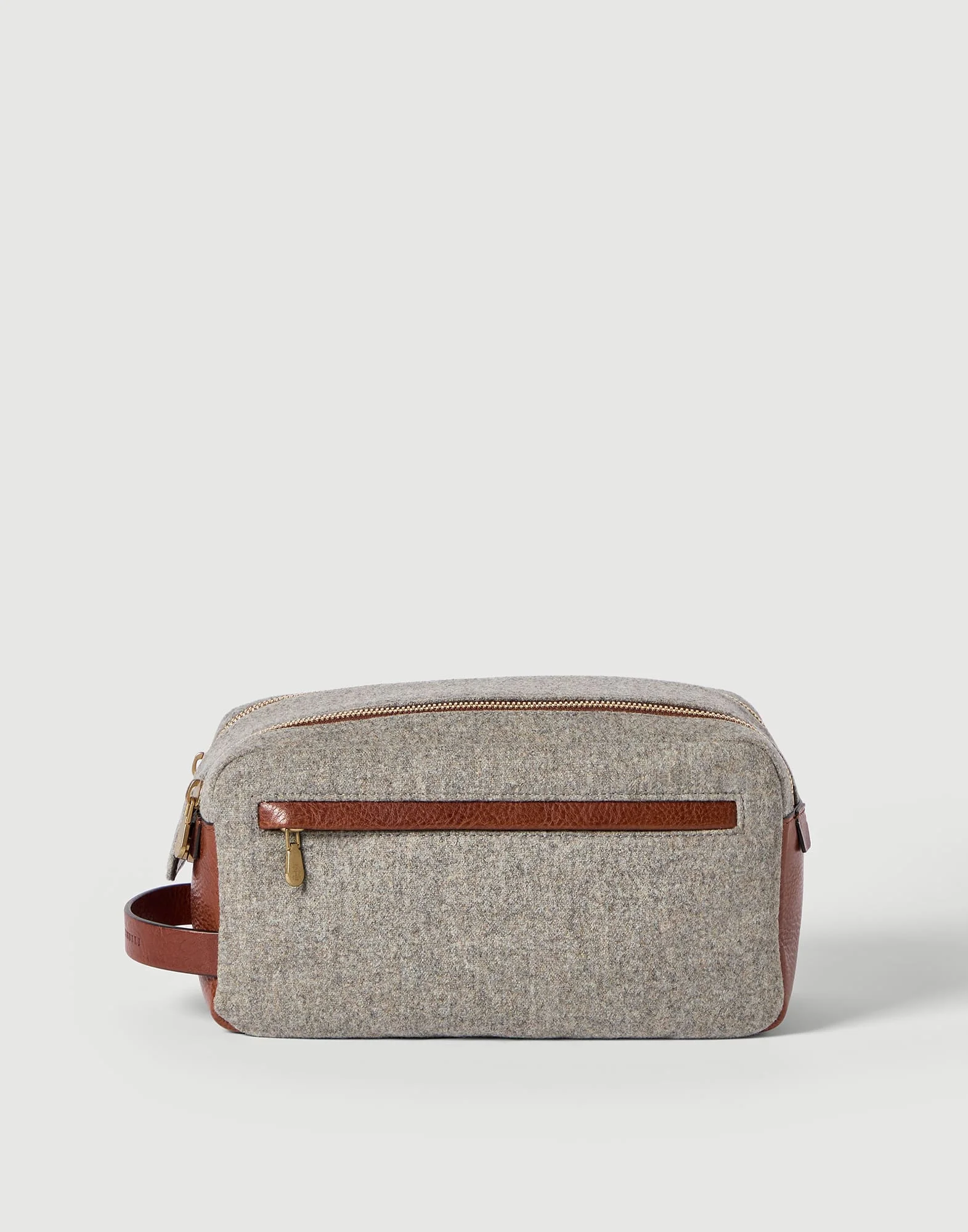Virgin wool, alpaca and cashmere flannel beauty case with grained calfskin inserts and double zipper - 1