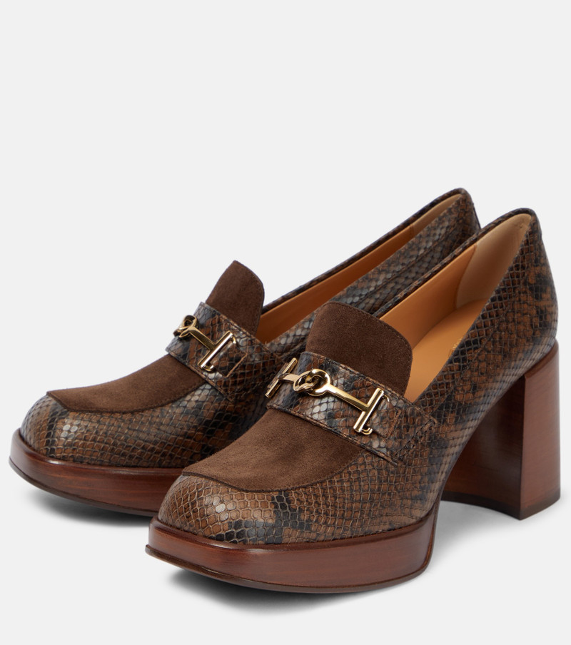 Snake-effect leather loafer pumps 5