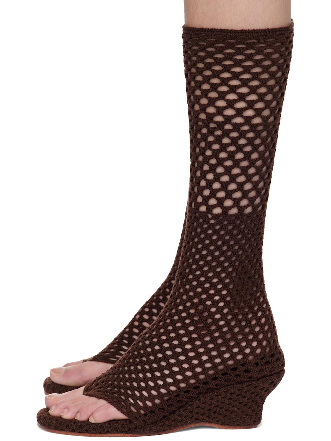 Brown Short Cable Knitted Heeled Sandals - 3