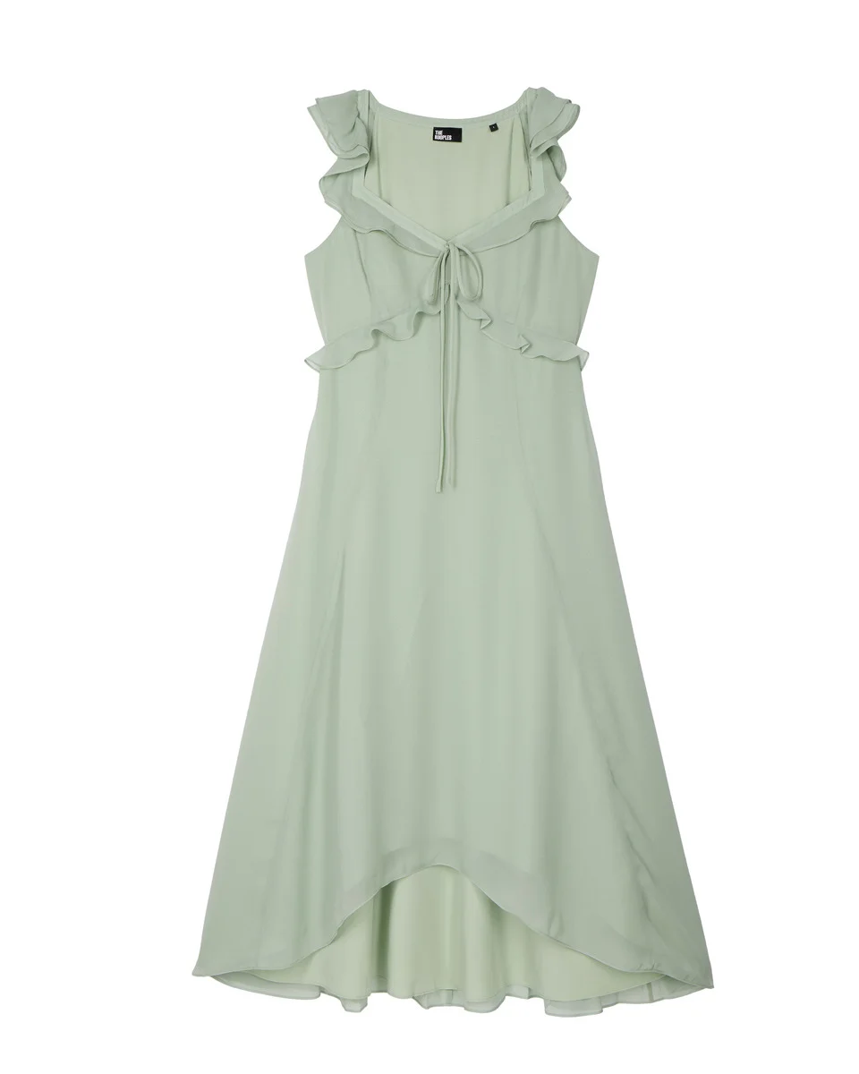 GREEN RUFFLED MAXI DRESS - 1