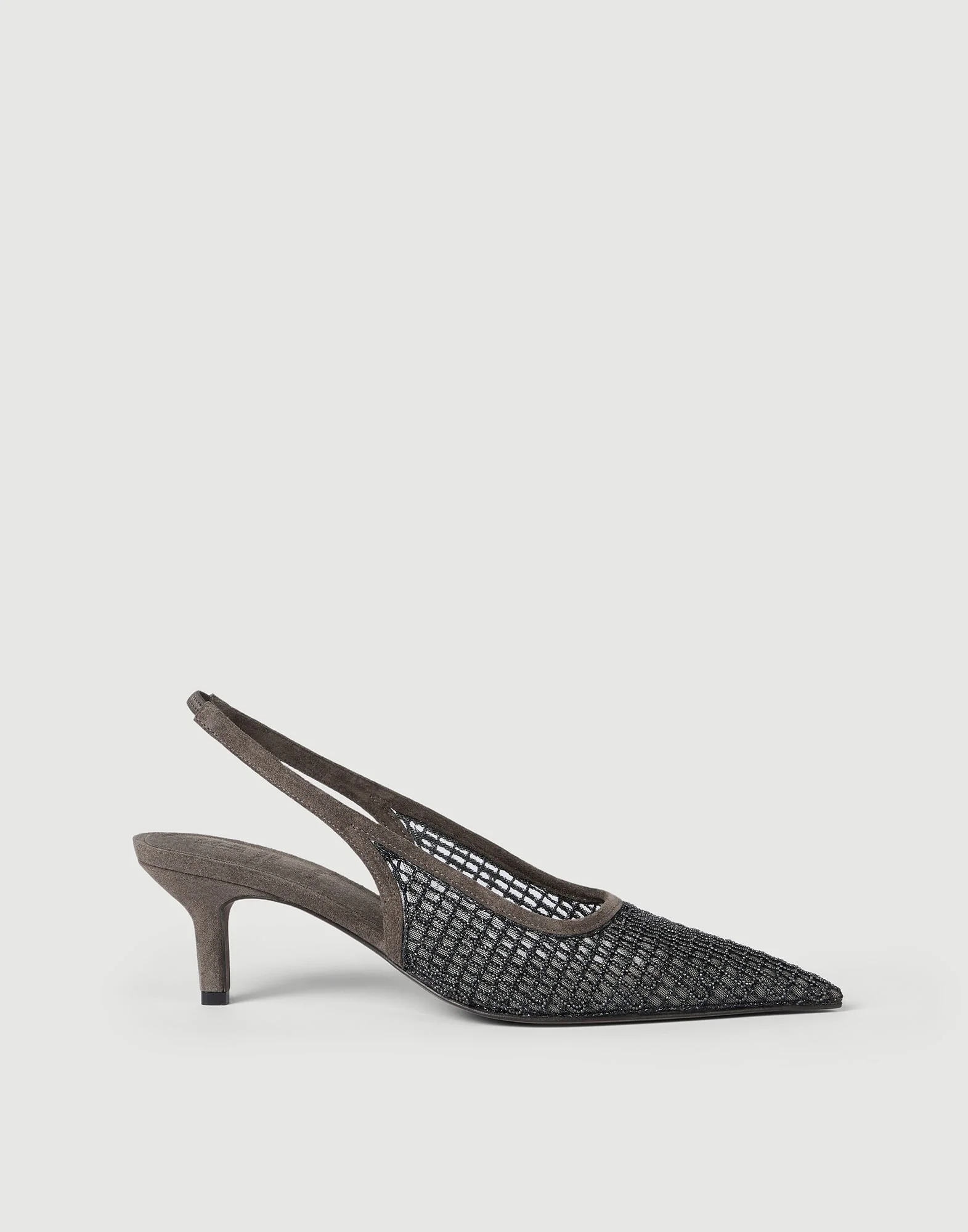 Precious net embroidery city heels in suede - 1