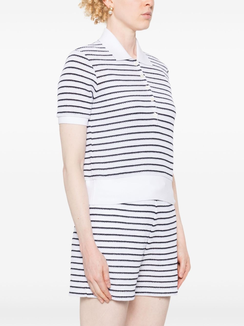 striped textured-knit polo shirt - 3