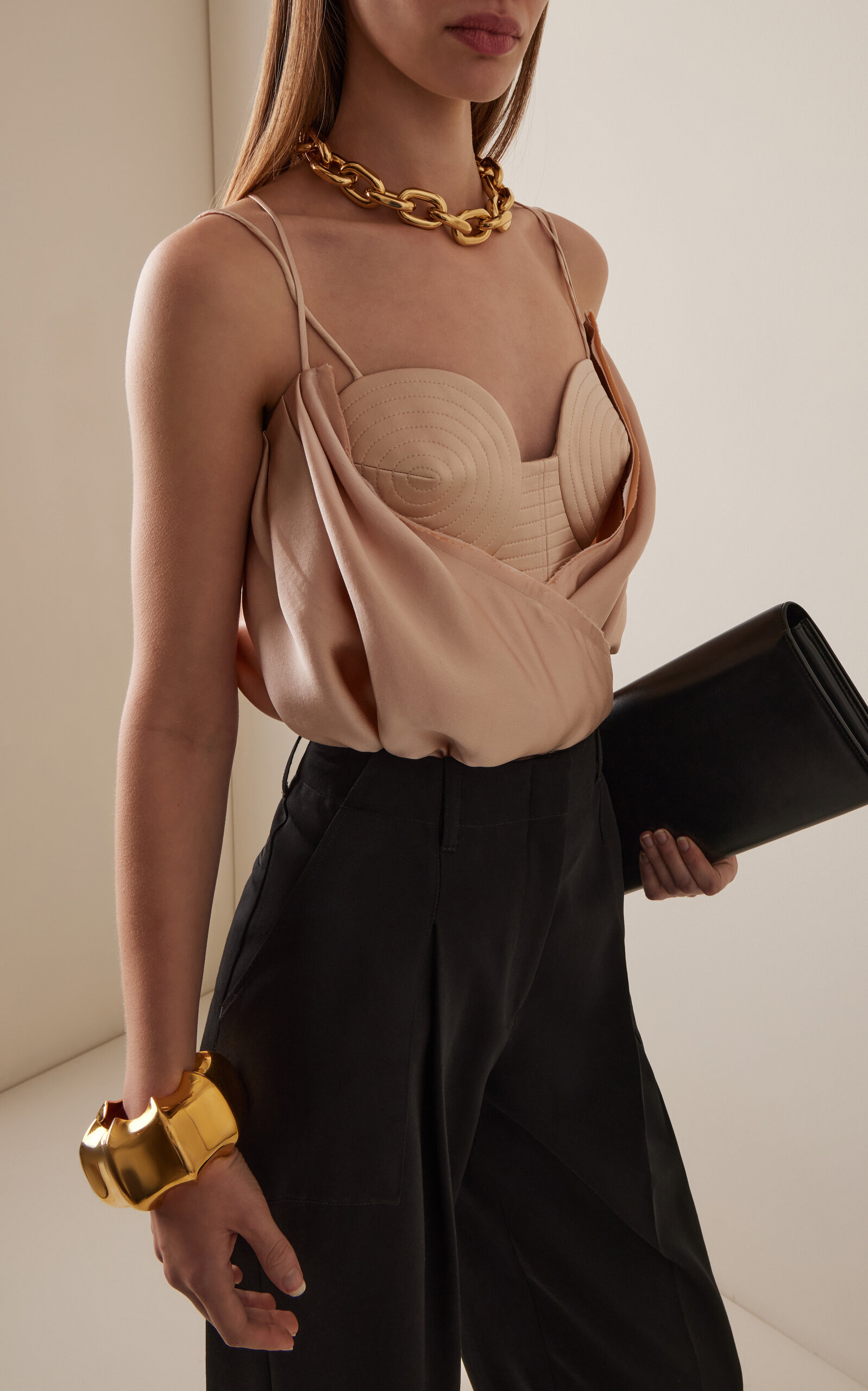 Draped Silk-Satin Bustier Top neutral - 2