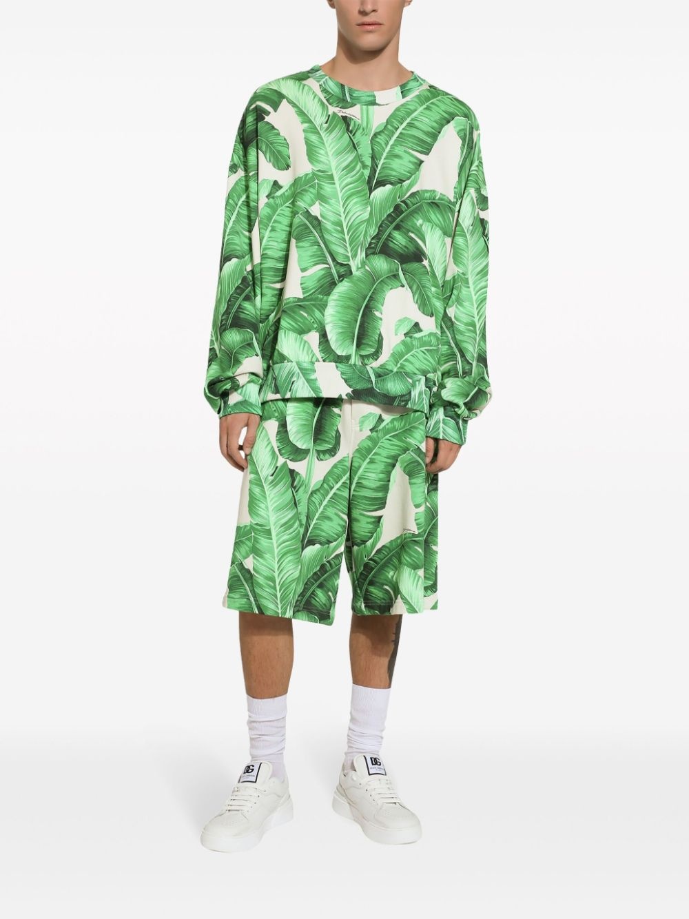 leaf-print cotton track shorts - 3