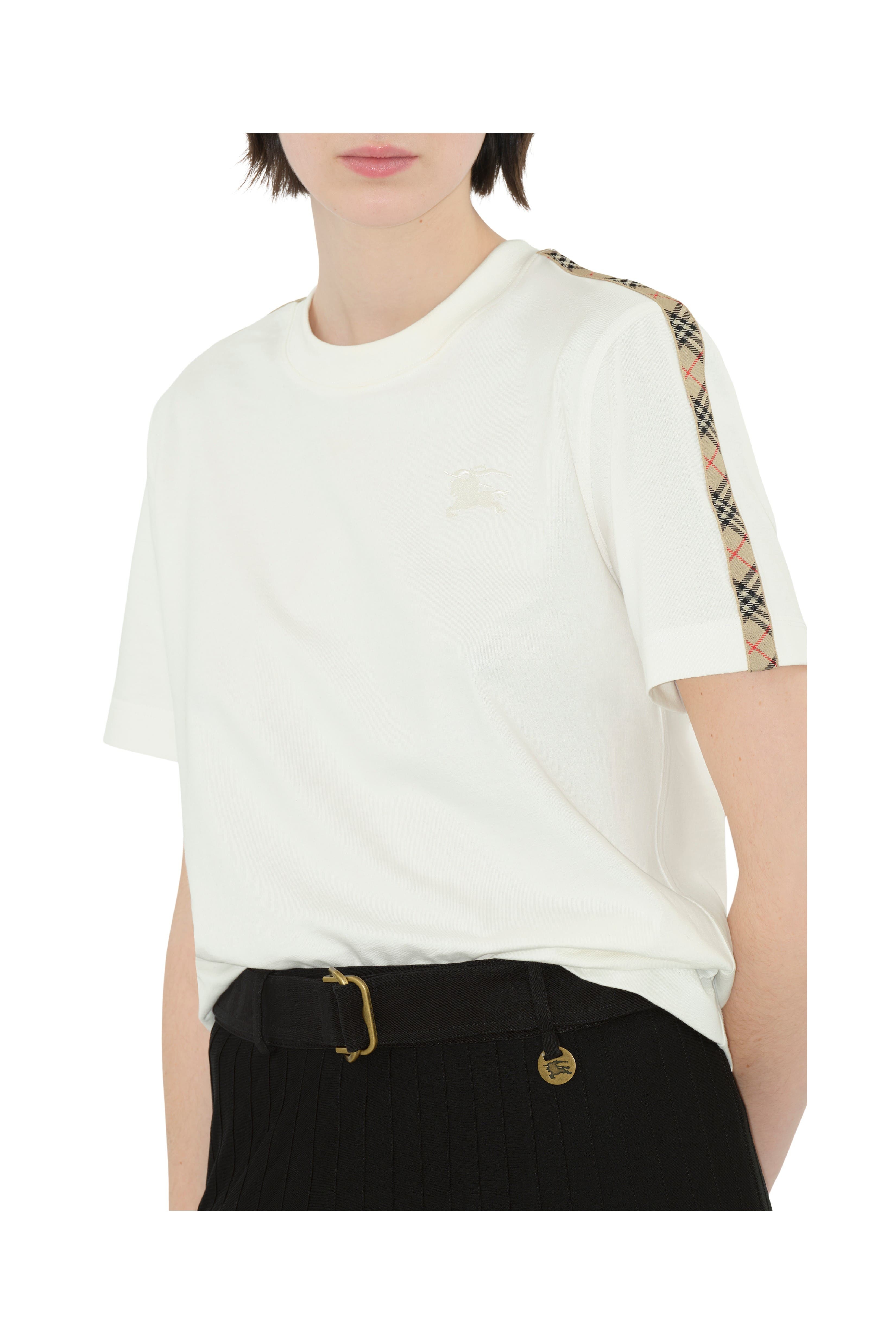burberry Check Trim Cotton T-shirt in Chalk at Nordstrom - 2