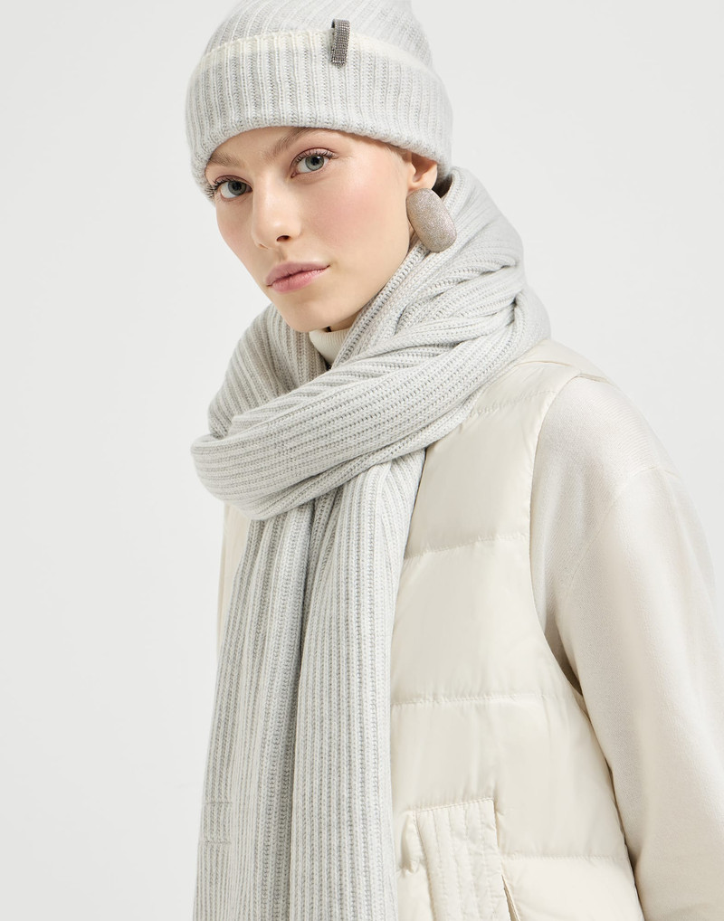 Cashmere English rib knit scarf with monili 4