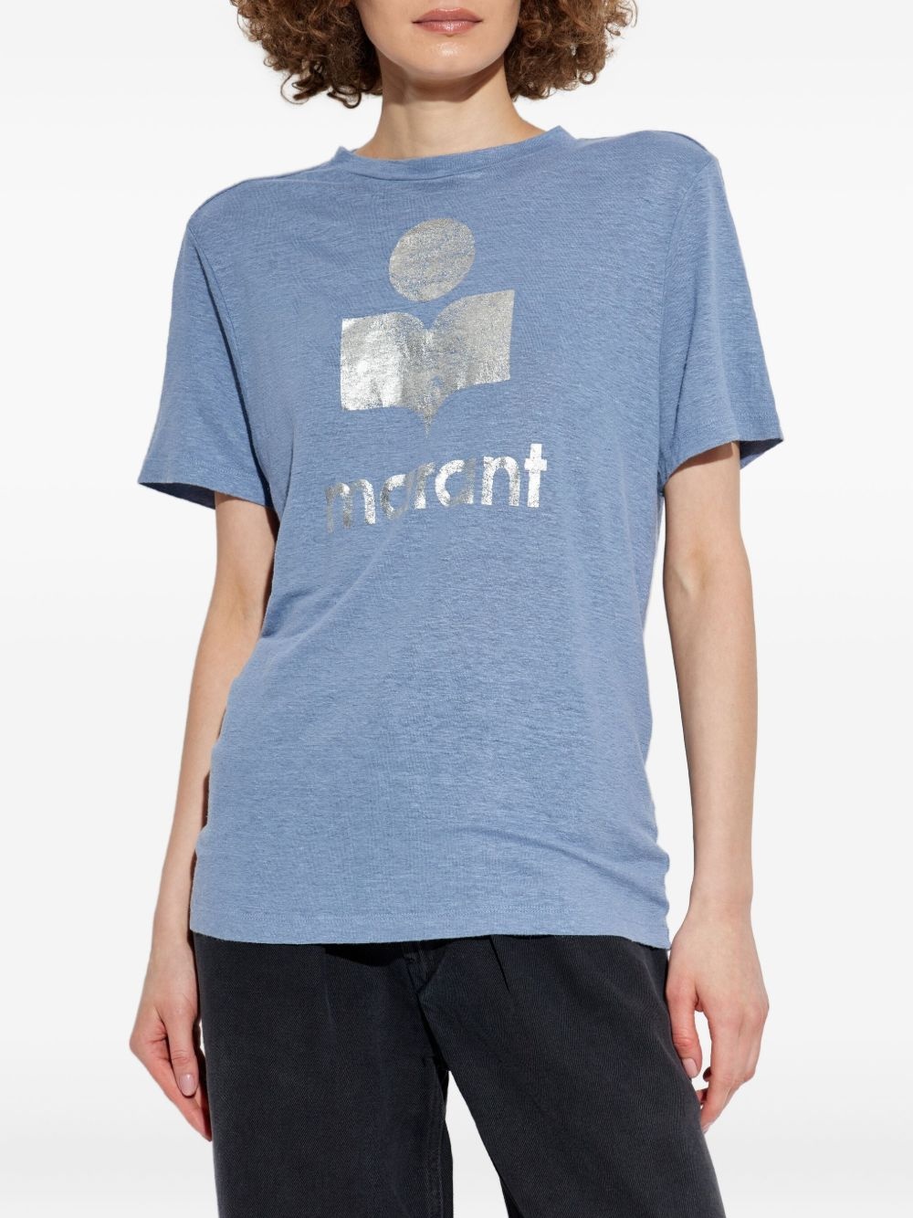 metallic-logo linen t-shirt - 3