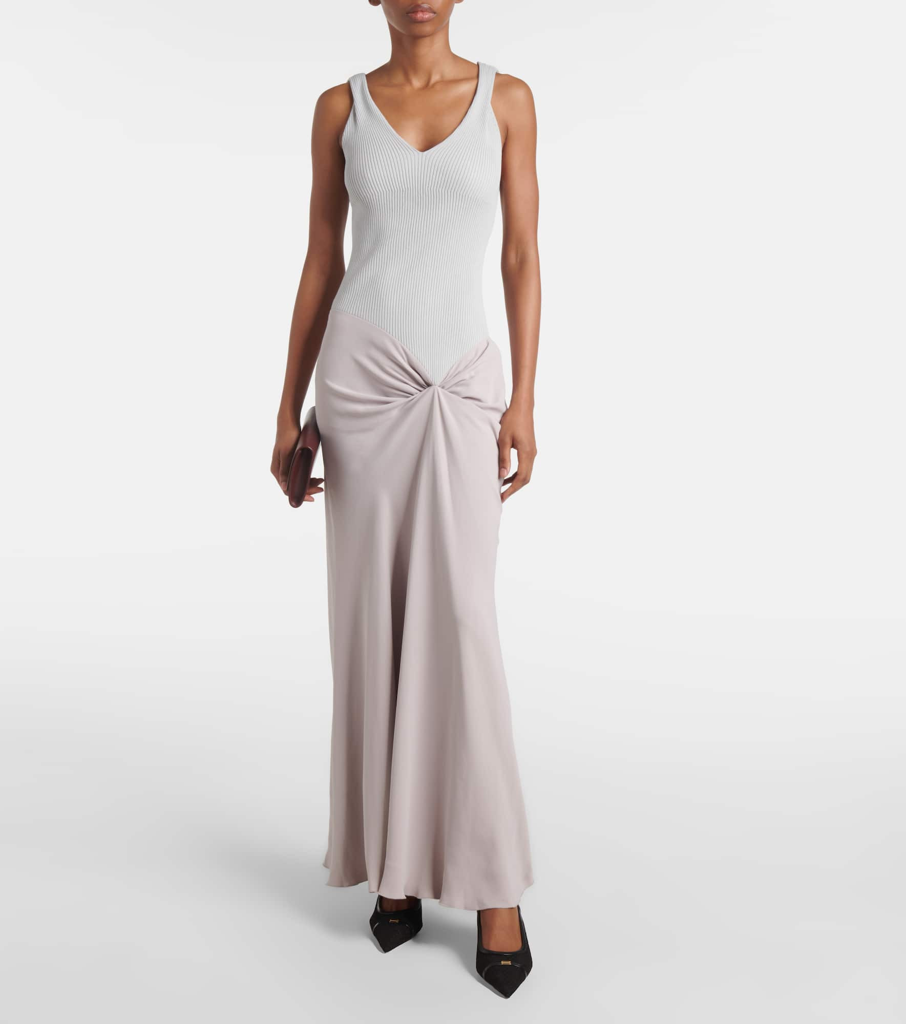 Knit-detail crêpe maxi dress - 2
