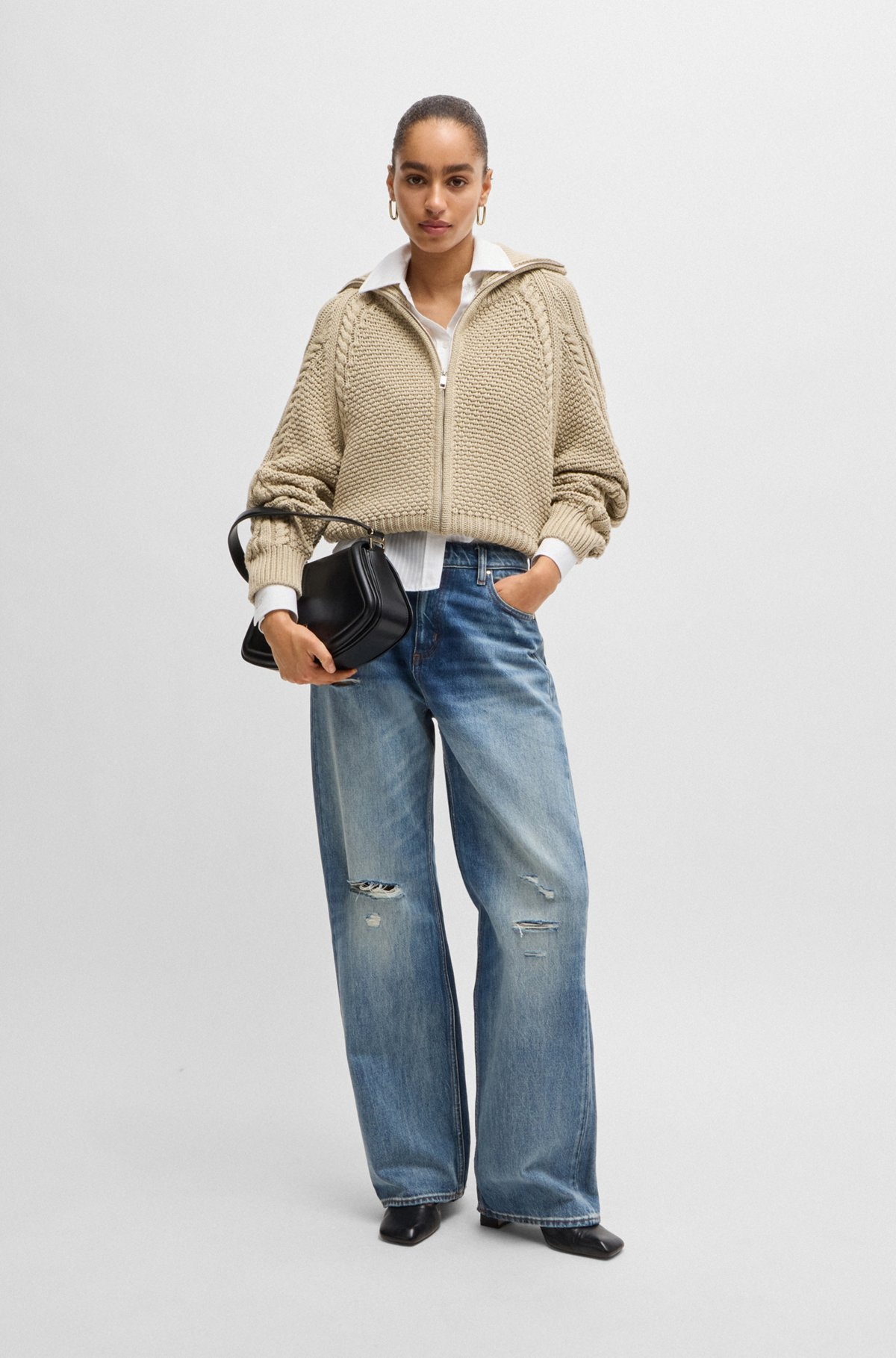 STRUCTURED CARDIGAN IN MERCERIZED COTTON AND WOOL - 3