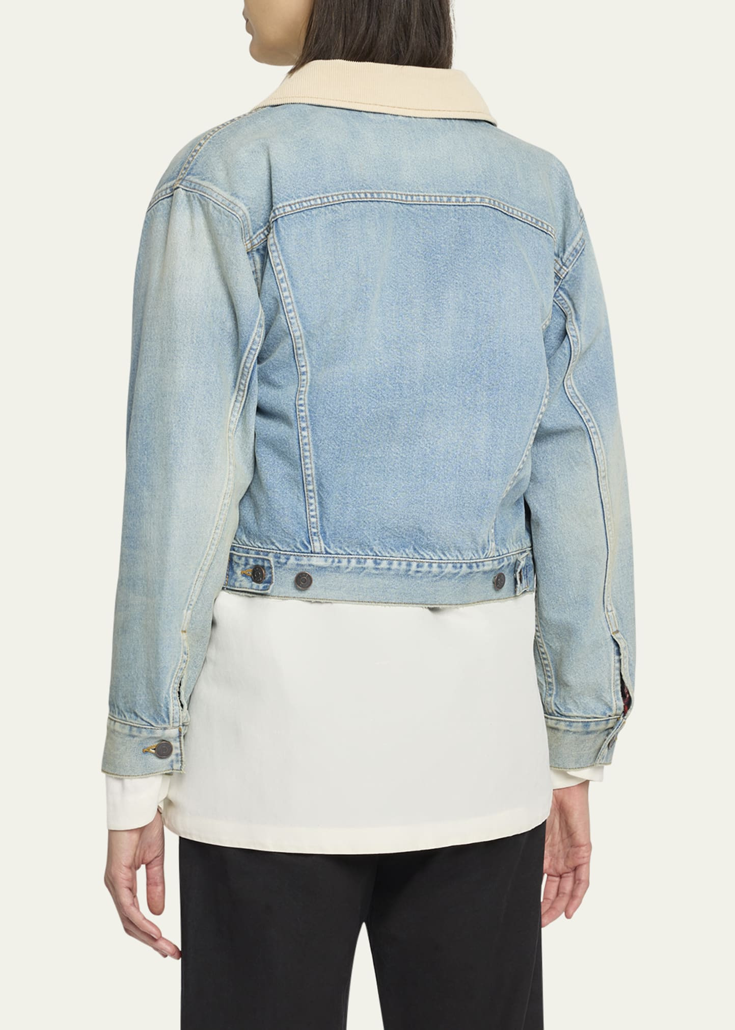 Joras Crop Denim Jacket with Corduroy Collar - 3
