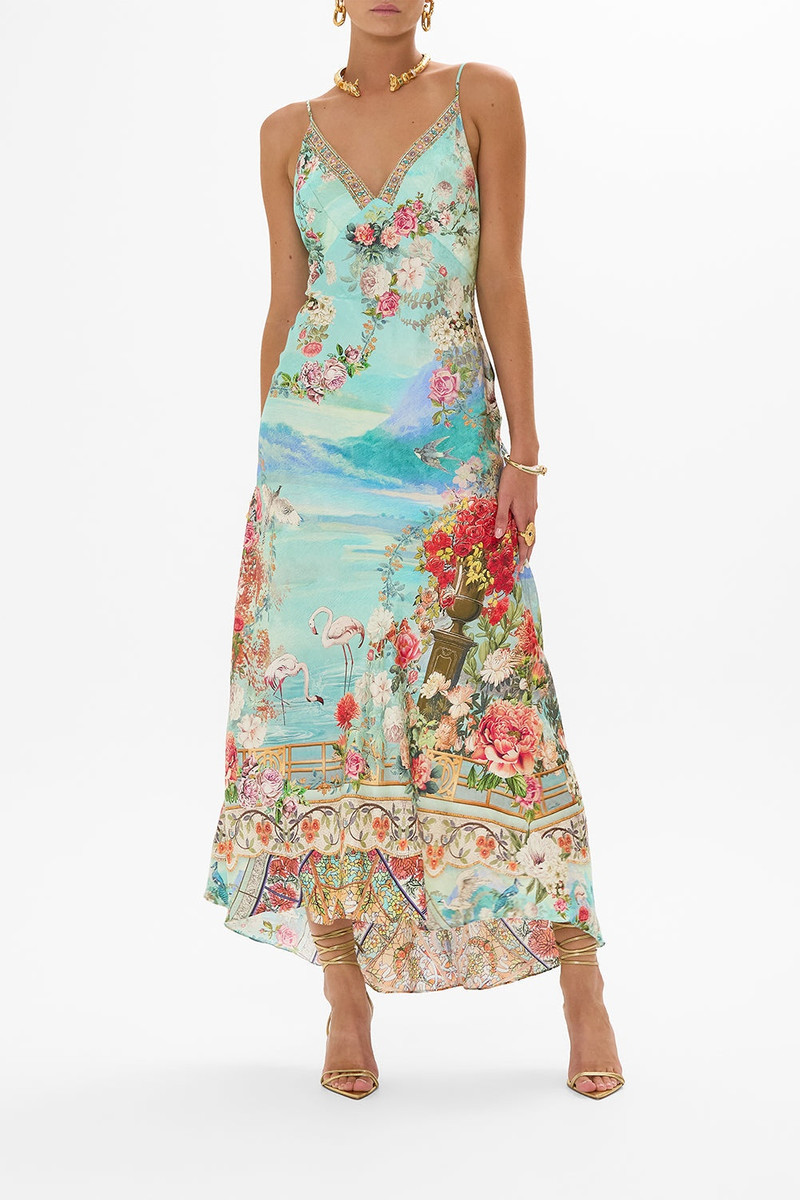 CAMILLA V NECK BIAS SLIP DRESS WITH BACK FRILL outlook