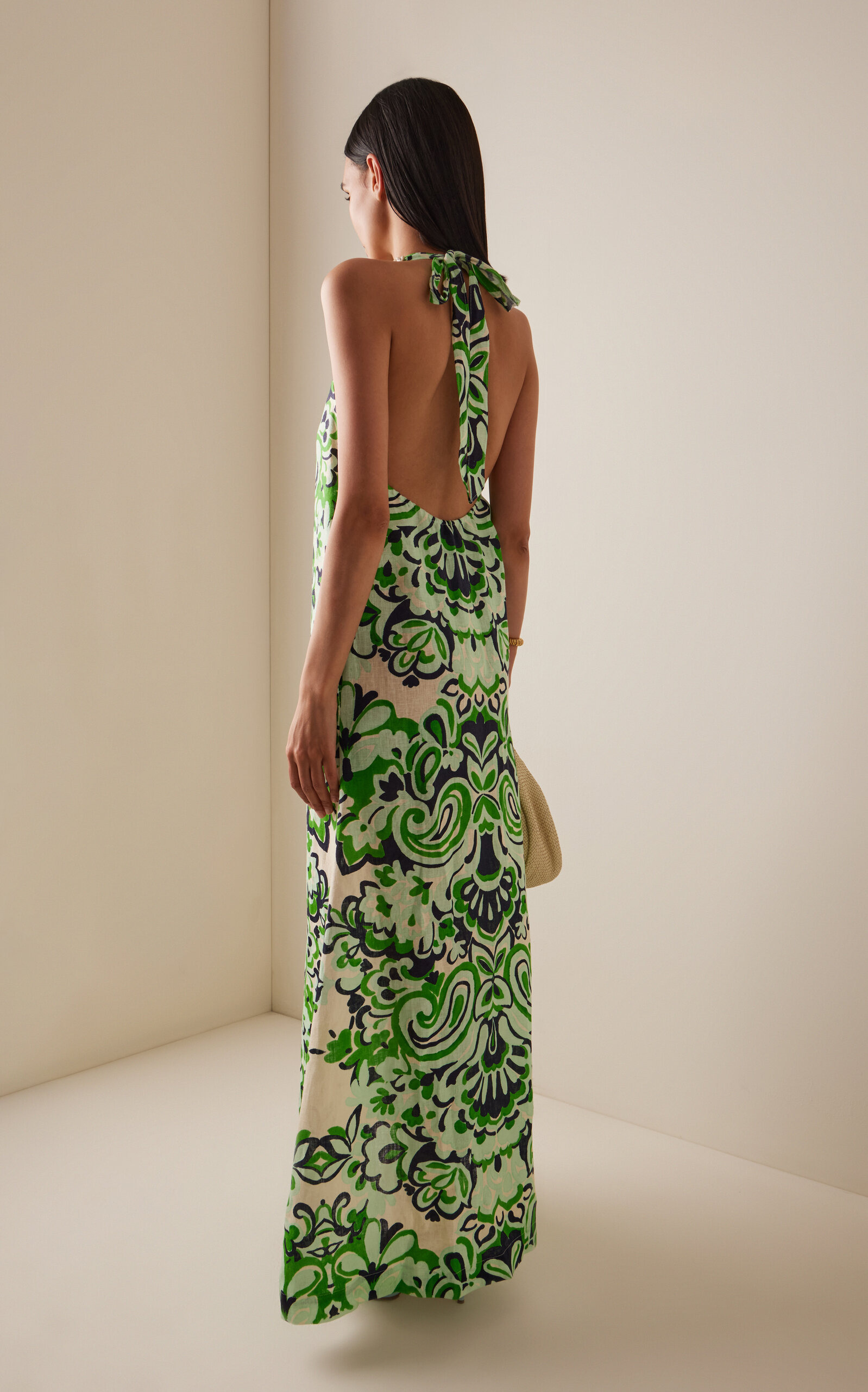 Aimee Seashell-Detailed Printed-Linen Maxi Dress green - 4