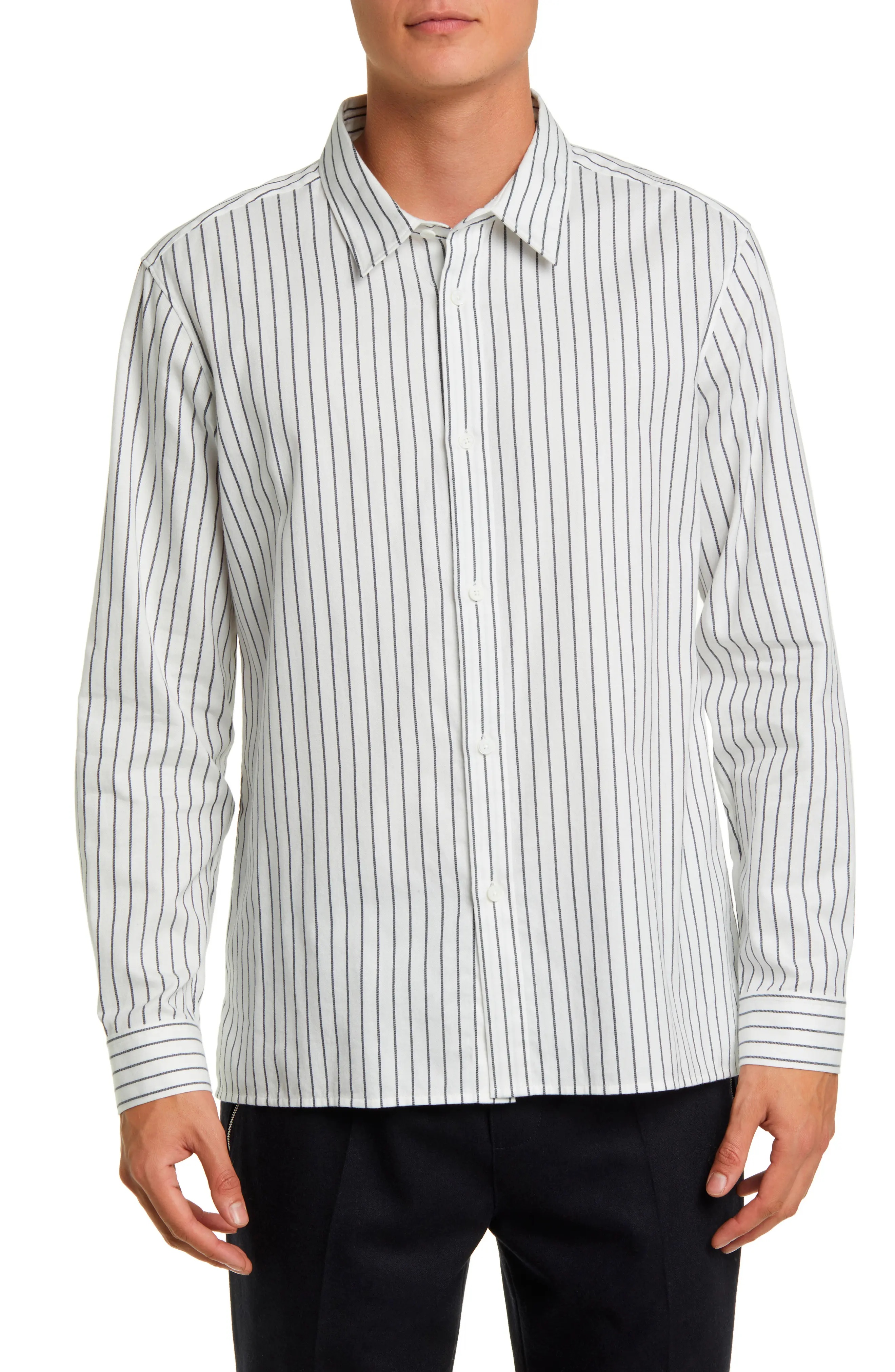 Classic Fit Stripe Cotton Button-Up Shirt - 1