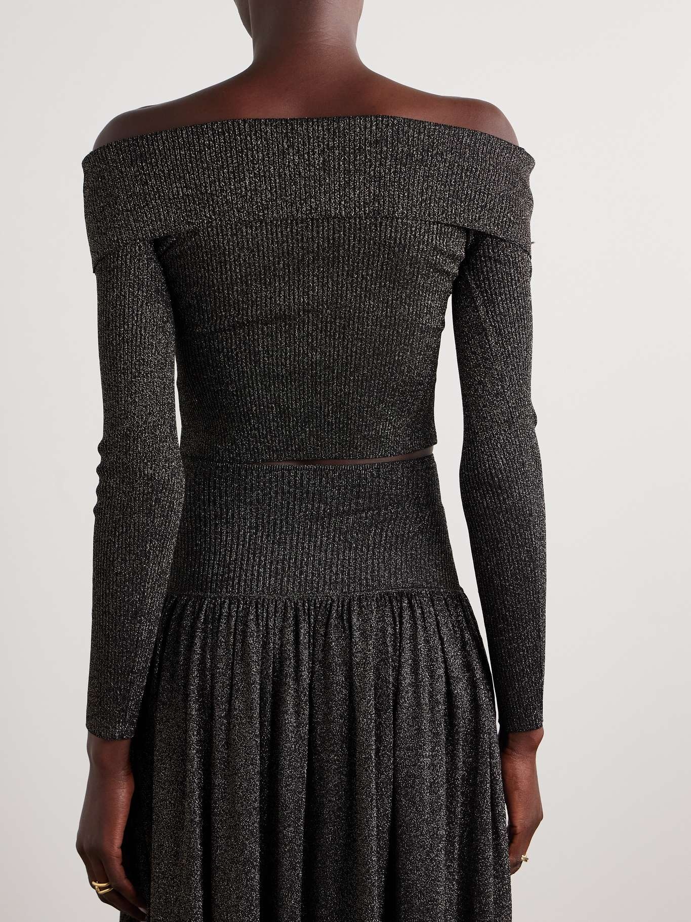 Crush off-the-shoulder cropped metallic stretch-knit top - 3