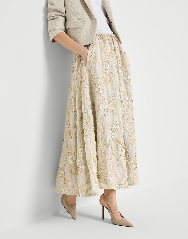 Techno cotton poplin skirt with dazzling seabed embroidery 5