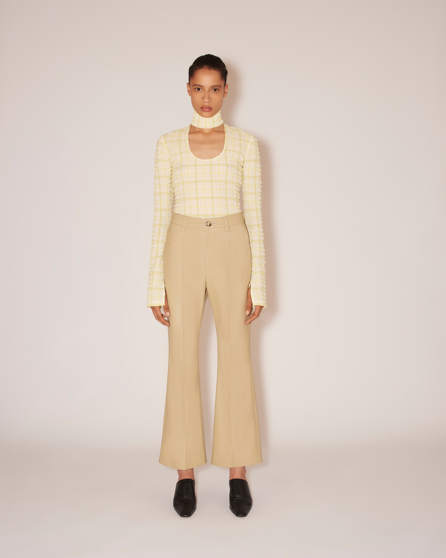 ZOEY - Vegan leather pleated pants - Pebble - 3