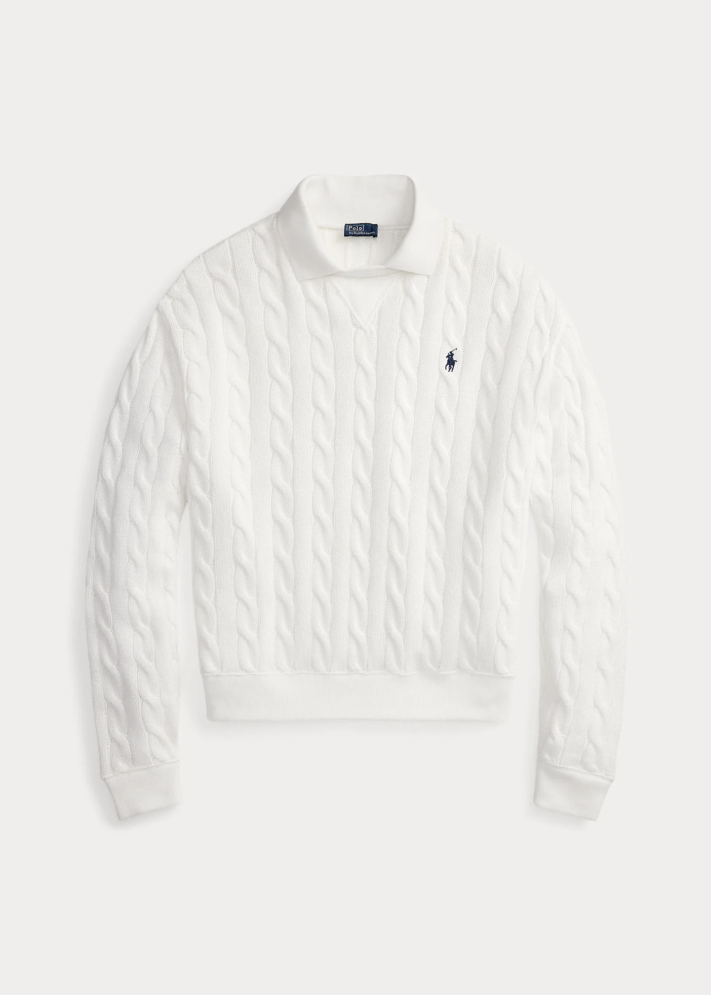Cable-Knit Cotton Polo-Collar Sweater - 1
