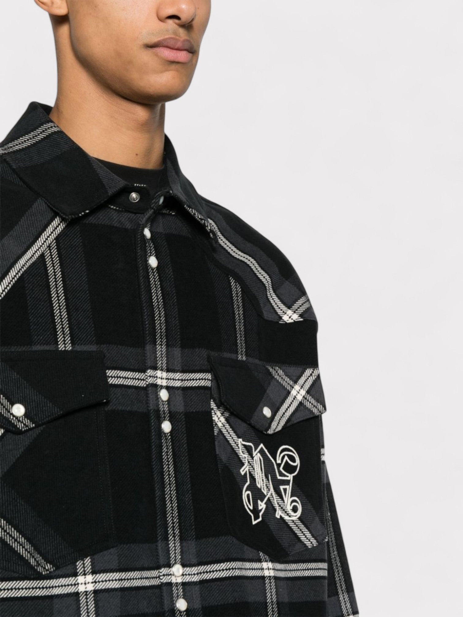 Palm Angels Monogram Check Overshirt Black - 3
