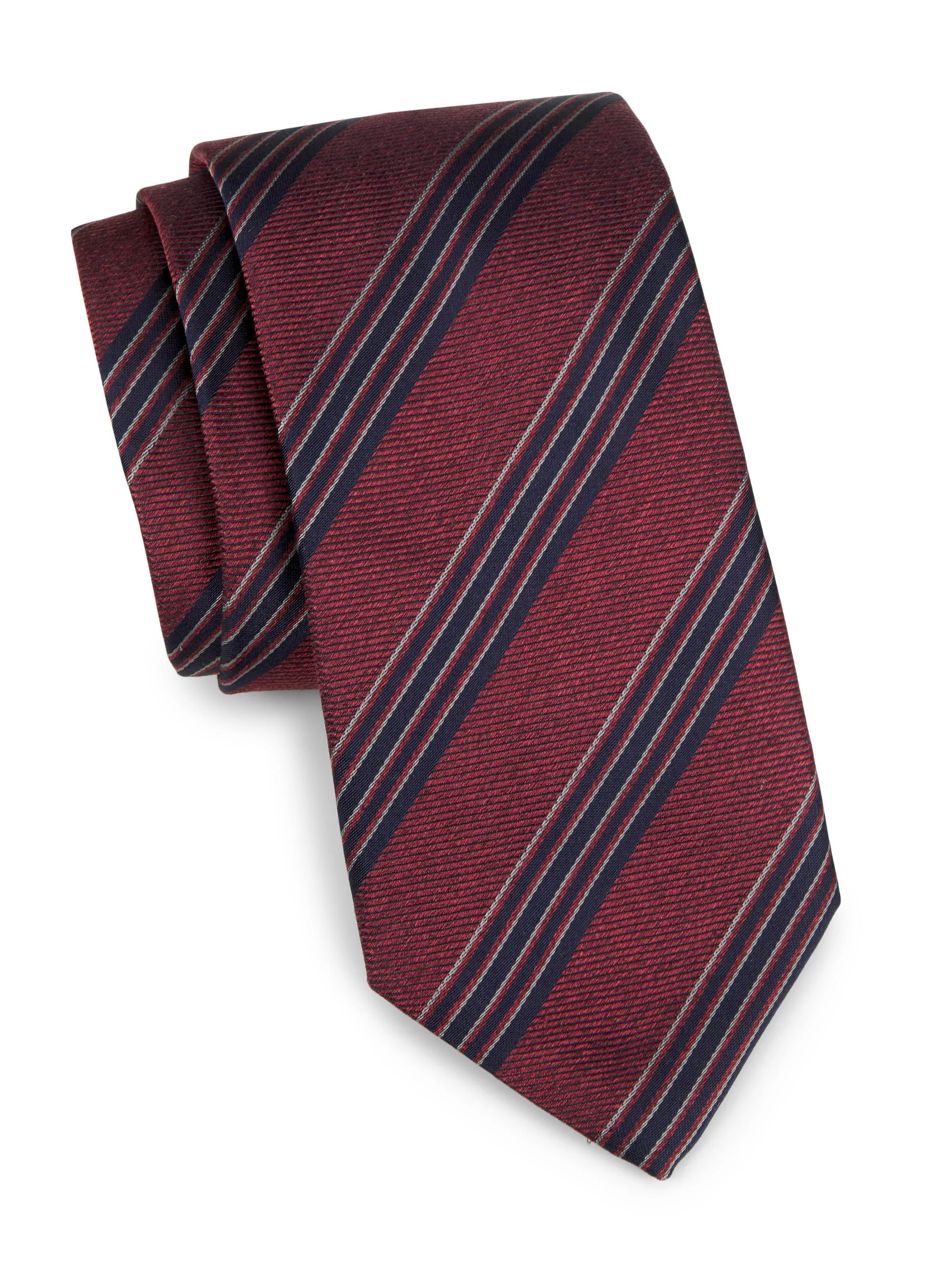 Men's Striped Silk Tie - Red - 1