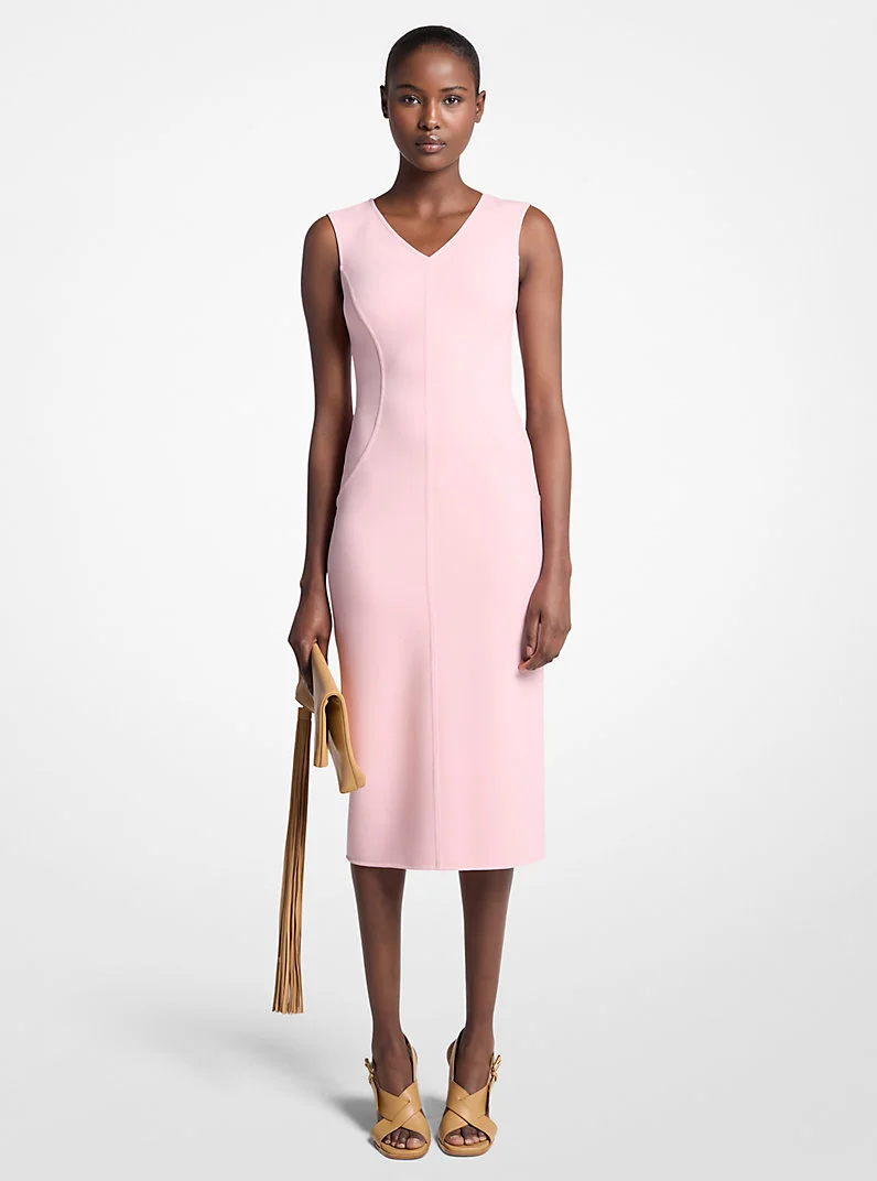 Double Faced Stretch Wool Sheath Dress - 1