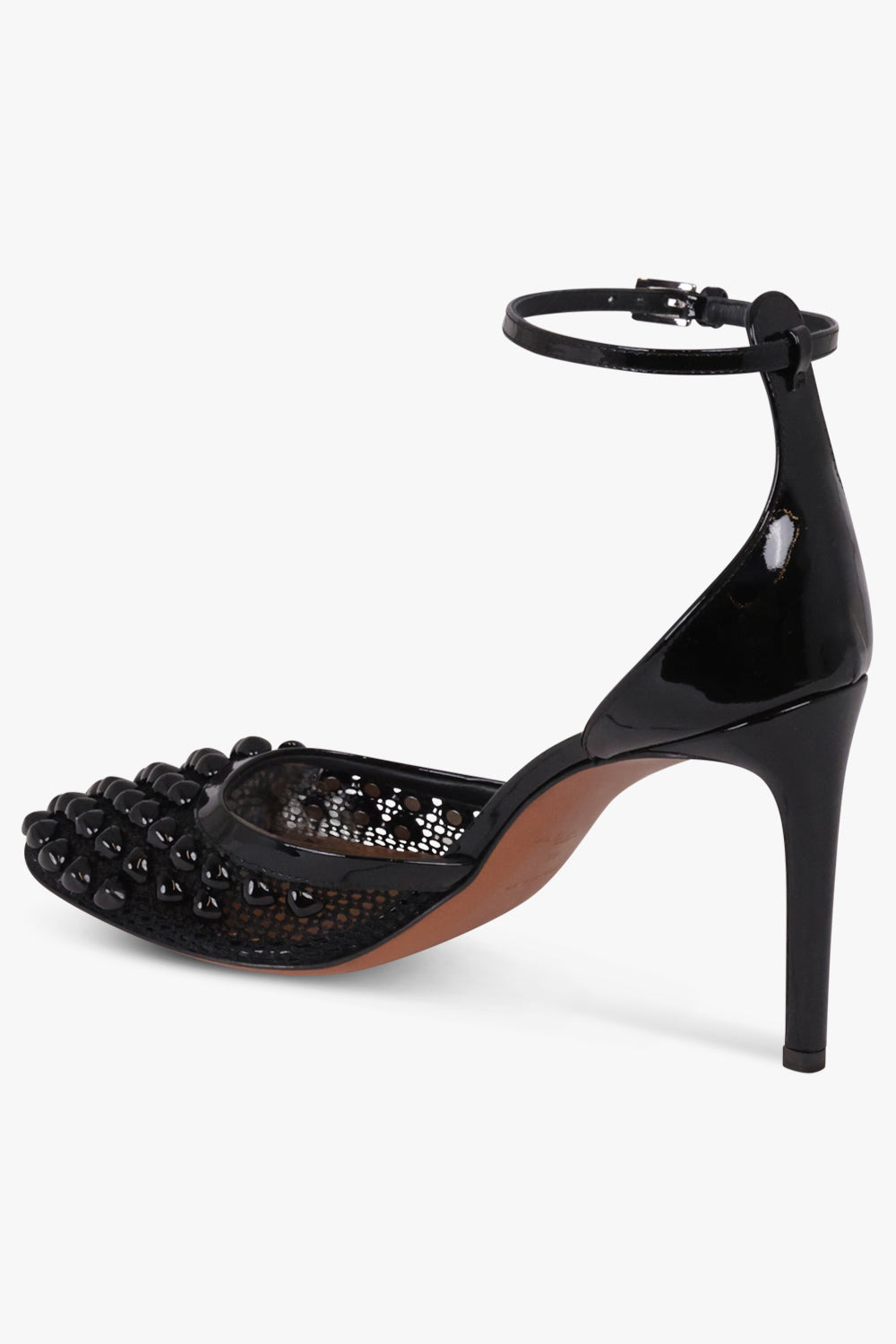 STUD FISHNET MESH 90MM POINTED PUMP | BLACK - 3