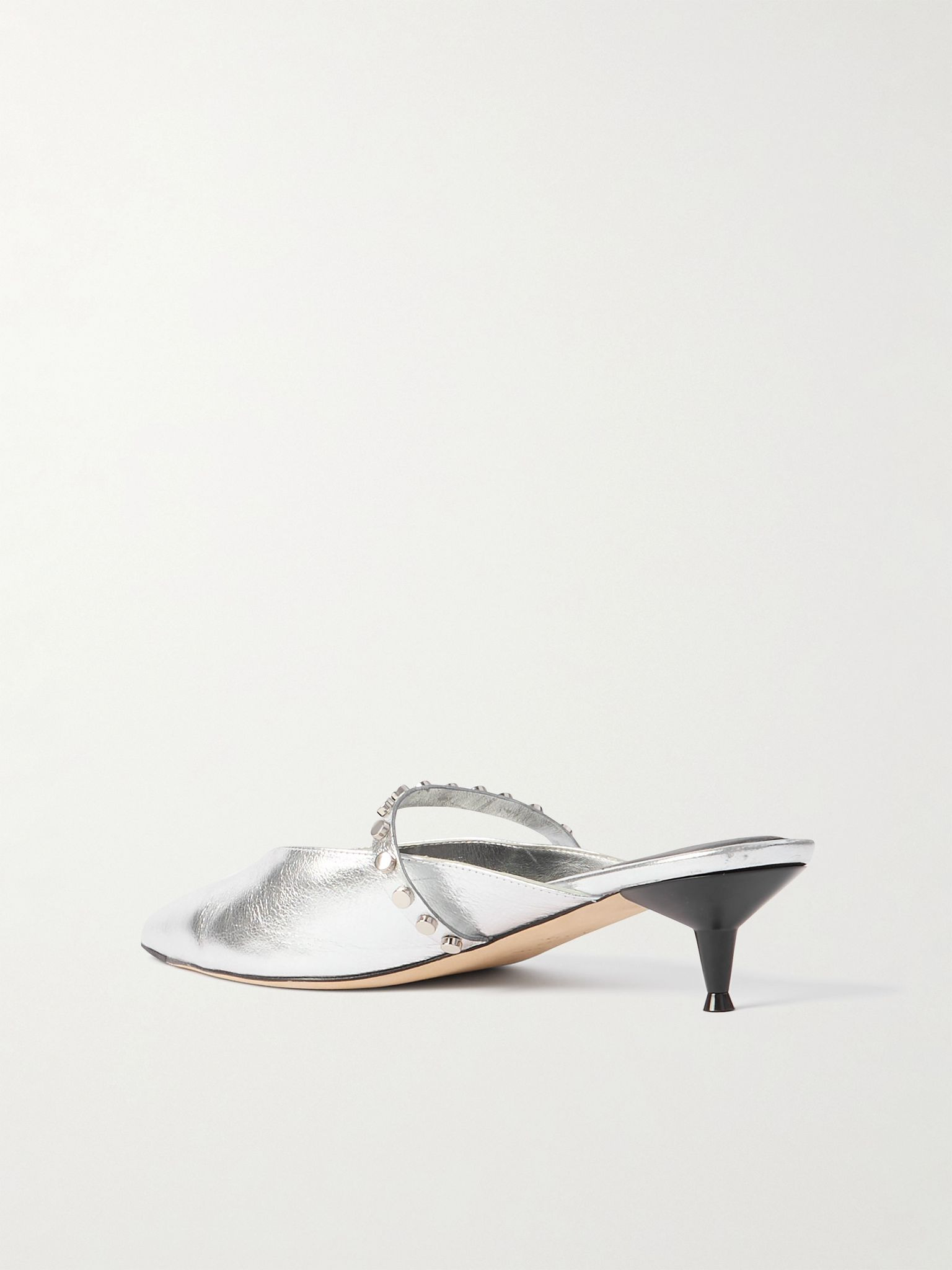 Revel studded metallic leather mules Silver - 3
