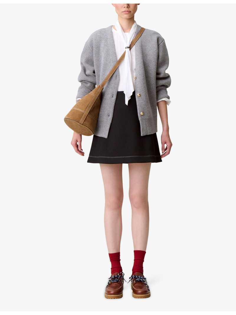 Claudie Pierlot Contrast-Stitch Straight Woven Mini Skirt outlook
