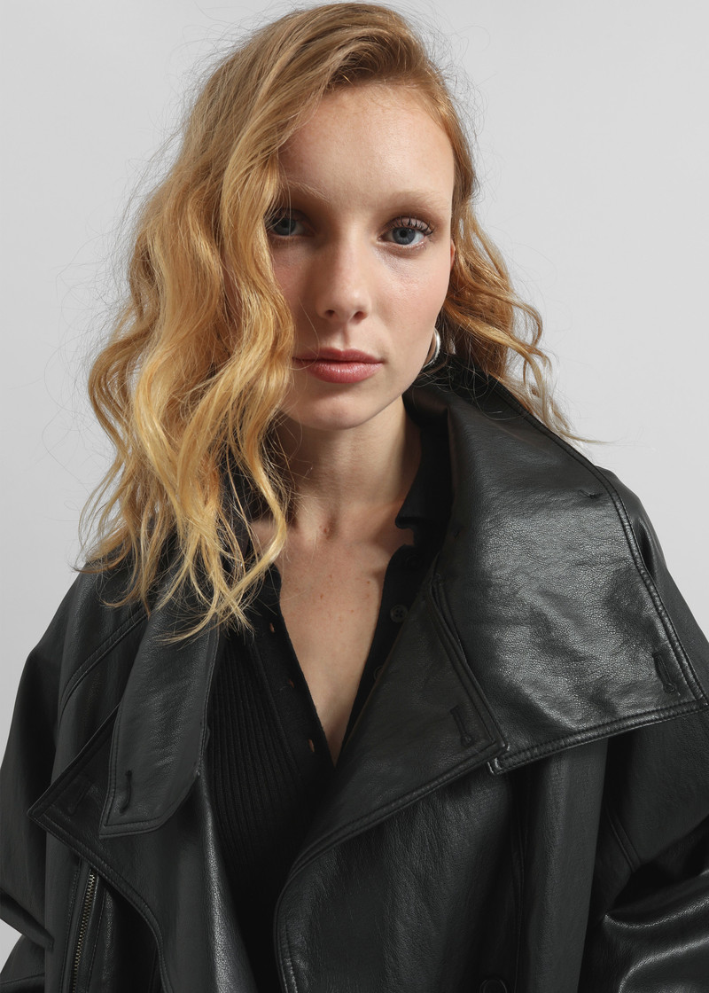 Amunta Faux Leather Trench Jacket - Black 7