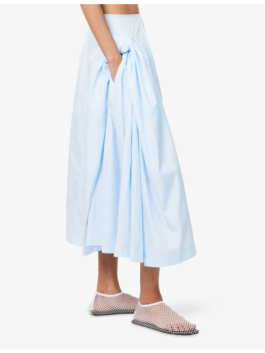 Bow Hip Flared Cotton-Poplin Midi Skirt - 3