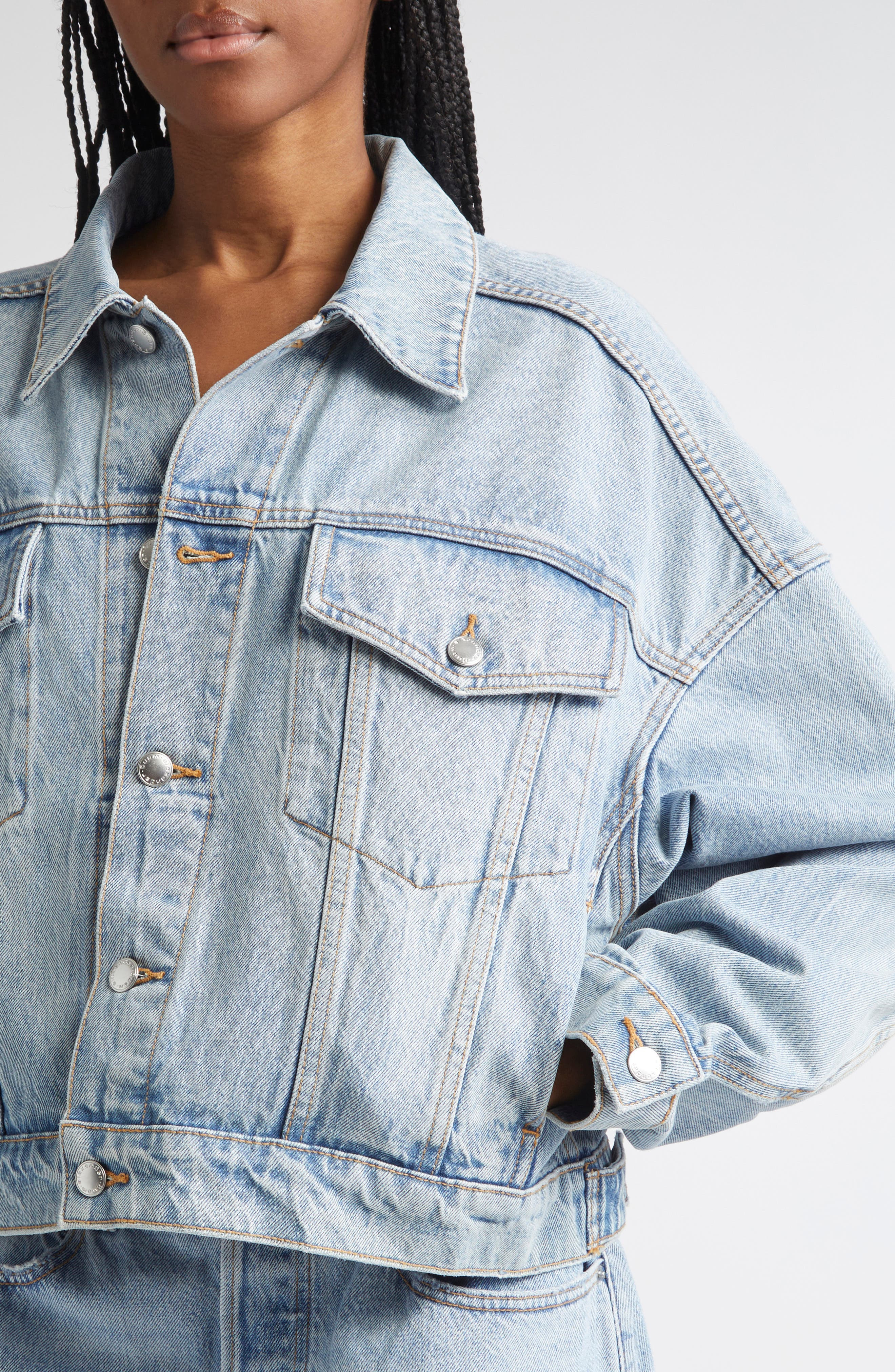 Alexander Wang Clip Denim Trucker Jacket in Vintage Bleach Blue at Nordstrom - 5