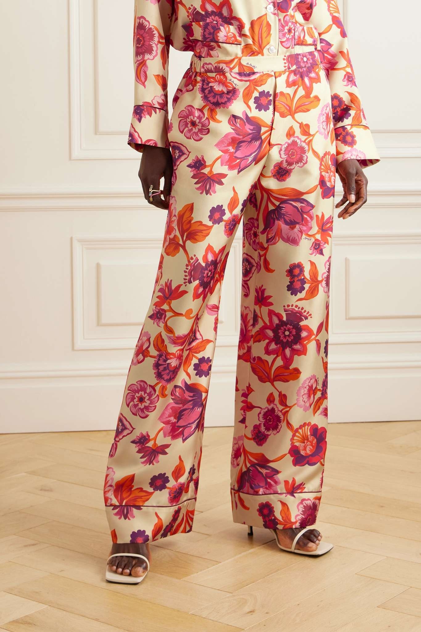 Floral-print silk-twill pajama pants - 3