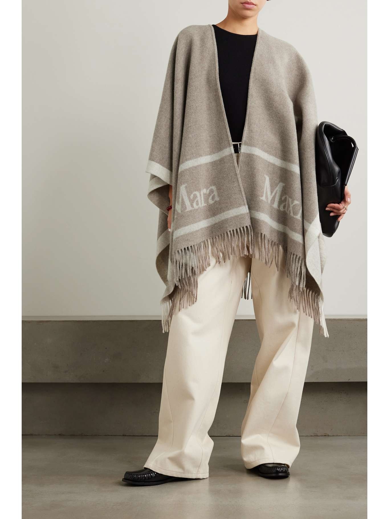 Hilde fringed wool-jacquard poncho - 2