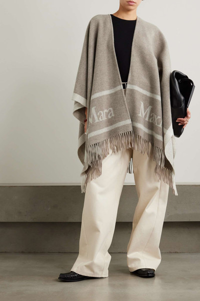 Max Mara Hilde fringed wool-jacquard poncho outlook