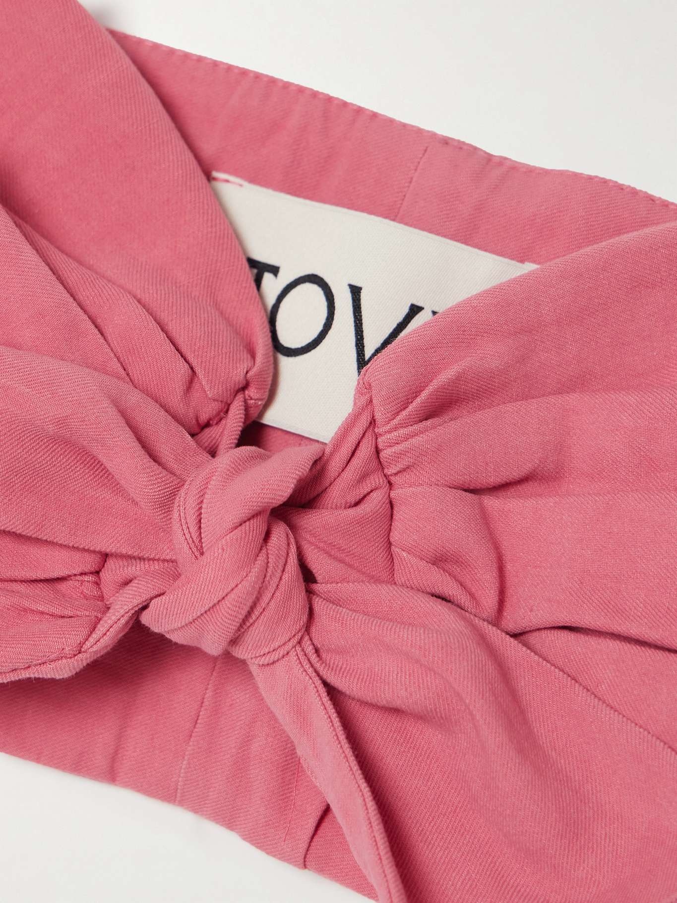 Awa cropped tie-front gathered stretch linen and cotton-blend top - 4
