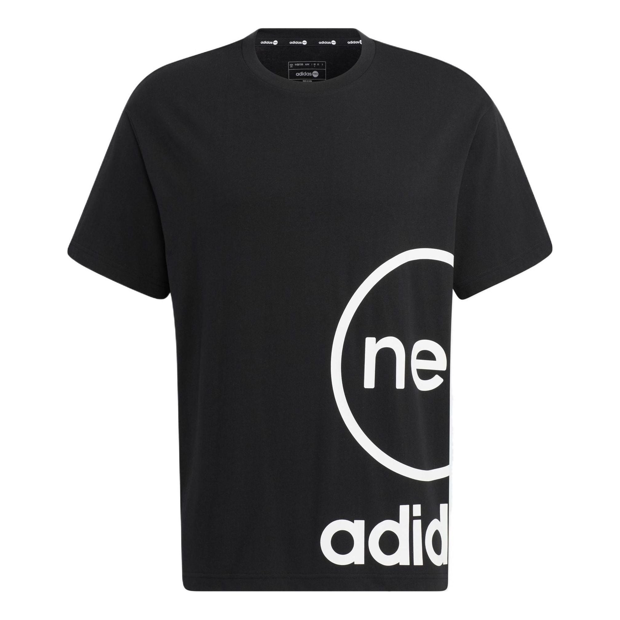 adidas neo U Esnt Tee1 Large Logo Printing Round Neck Pullover Short Sleeve Black T-Shirt HN8744 - 1