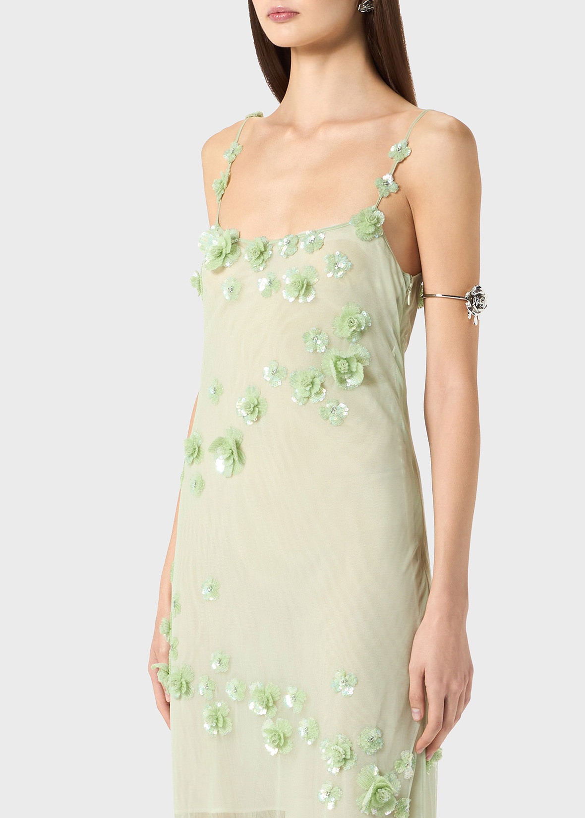 TULLE LONG DRESS WITH HAND EMBROIDERY - 5