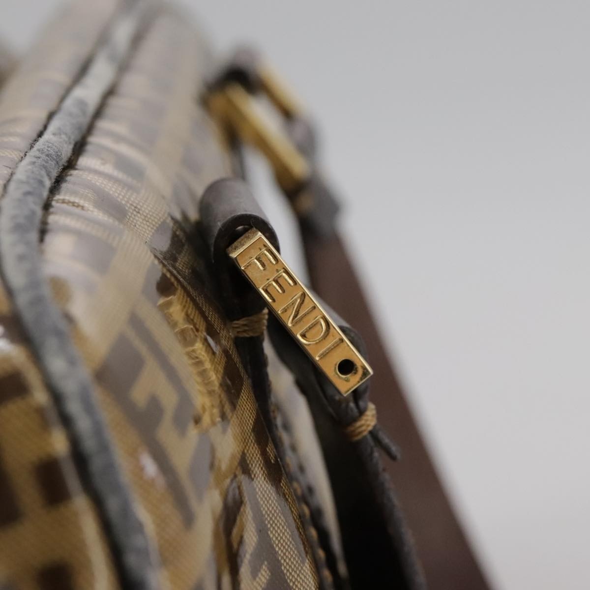 FENDI Zucchino Canvas Hand Bag Brown Gold - 10