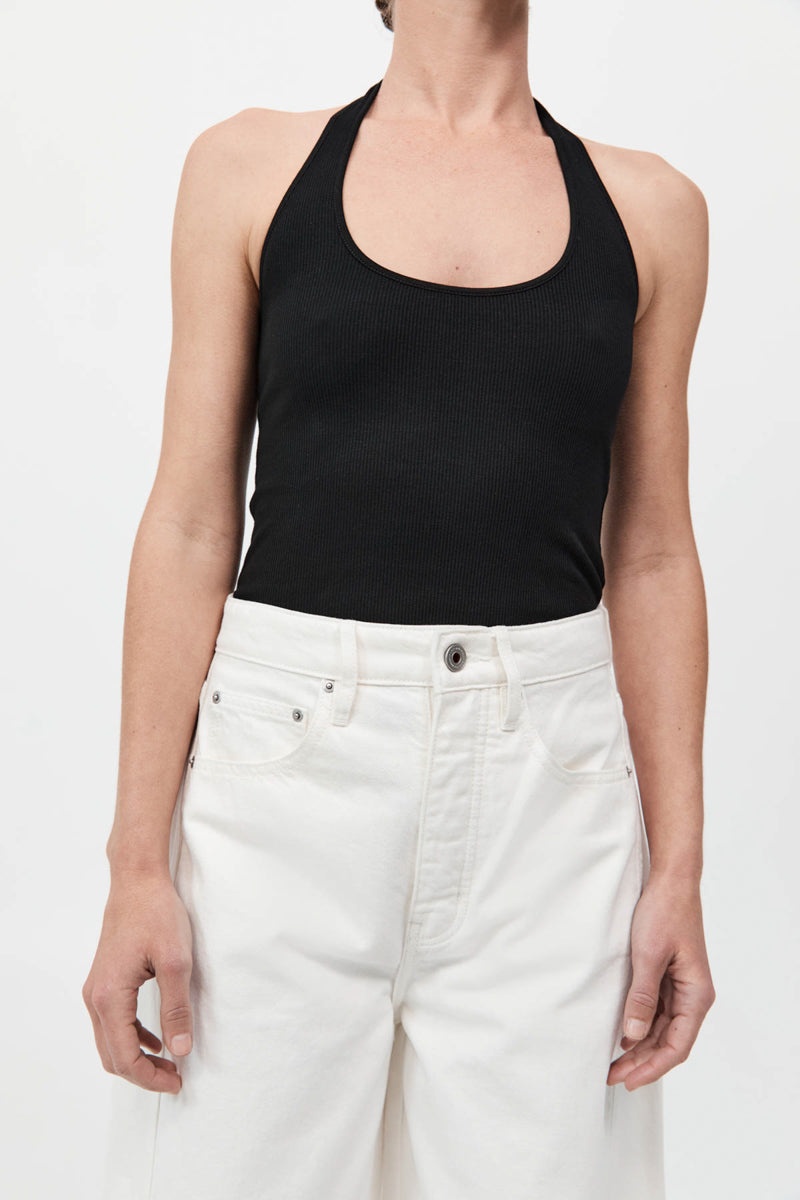 Rib Halter Top - Black - 3