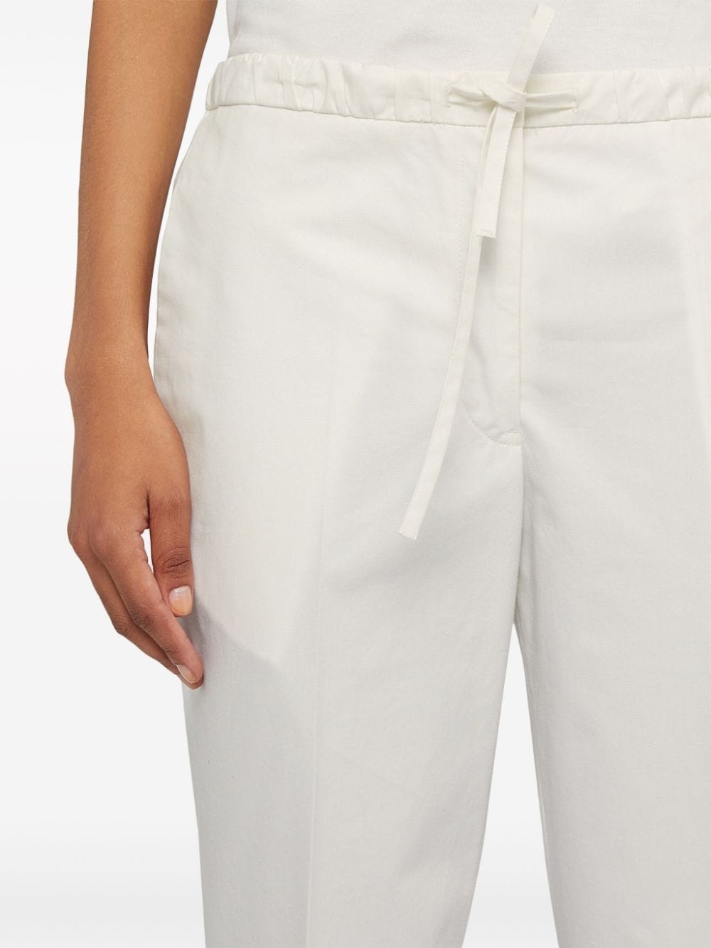 drawstring-waistband cotton trousers - 4