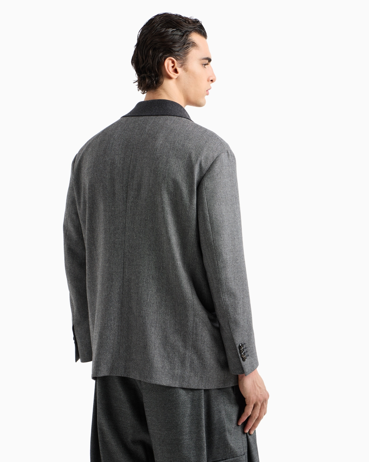 DOUBLE-BREASTED JACKET IN CHEVRON WOOL AND CASHMERE - 3