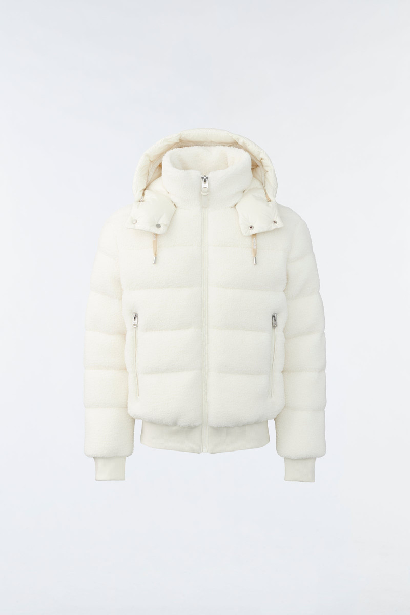 ADRIAN teddy down bomber jacket with removable hood 1