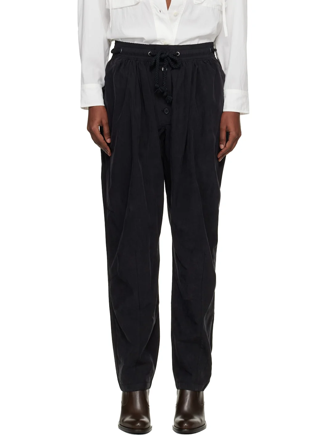 Black Falcona Fluid Satiny Trousers - 1