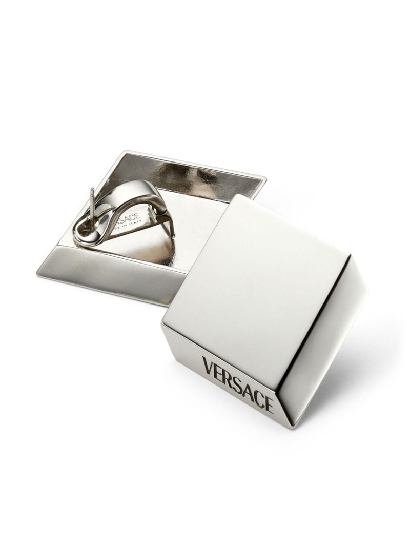 VERSACE logo-engraved rhombus stud earrings outlook