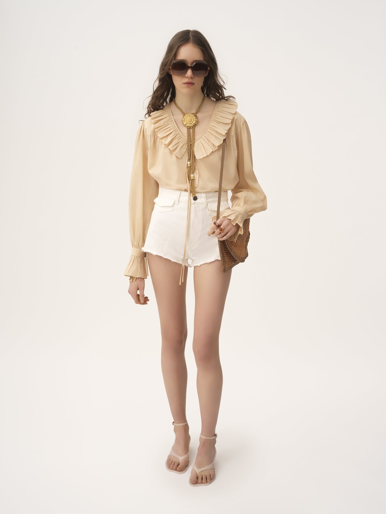 GATHERED RUFFLE TOP IN COTTON VOILE - 3