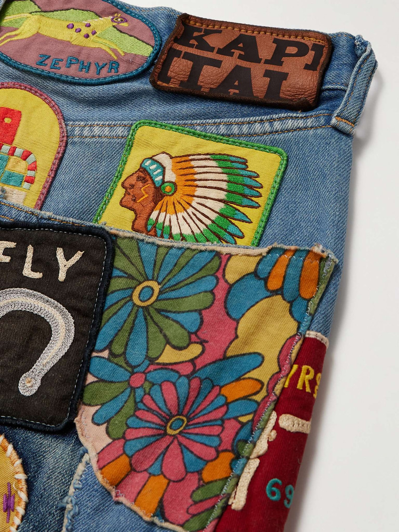 Straight-Leg Appliquéd Patchwork Denim Shorts 3