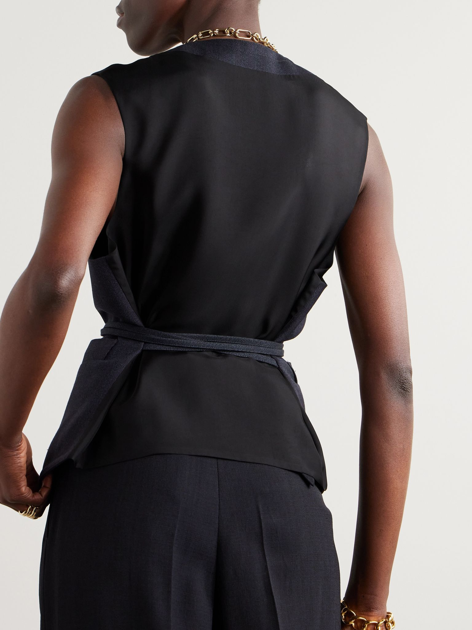 Belted wool waistcoat Black - 3